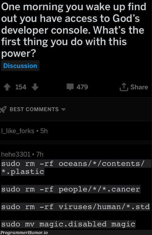God's developer console | developer-memes, virus-memes, sudo-memes, fork-memes, console-memes, comment-memes, rm -rf-memes | ProgrammerHumor.io