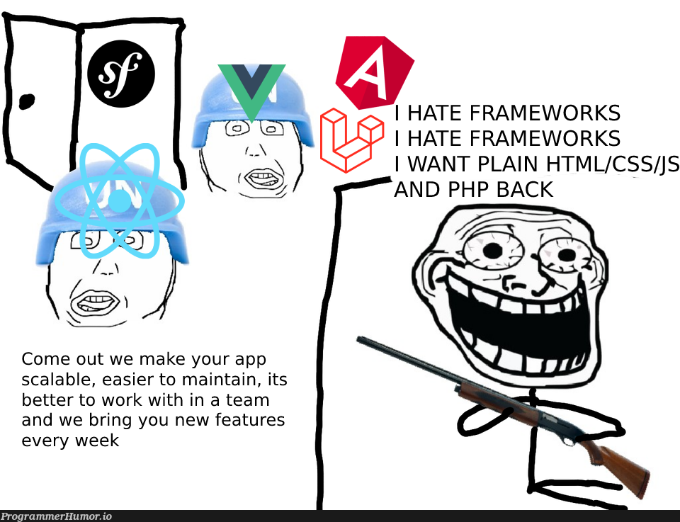 Most mentally stable web developer | developer-memes, html-memes, css-memes, web developer-memes, php-memes, web-memes, scala-memes, ML-memes, cs-memes, framework-memes, feature-memes | ProgrammerHumor.io