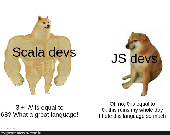 Ah yes, I sure do love strongly typed languages. | language-memes | ProgrammerHumor.io