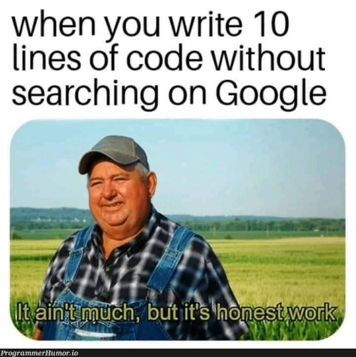 Yeah honest work | code-memes, google-memes, lines of code-memes, search-memes | ProgrammerHumor.io