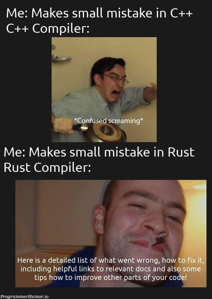 let's start this again.. | c++-memes, list-memes, compiler-memes, rust-memes | ProgrammerHumor.io