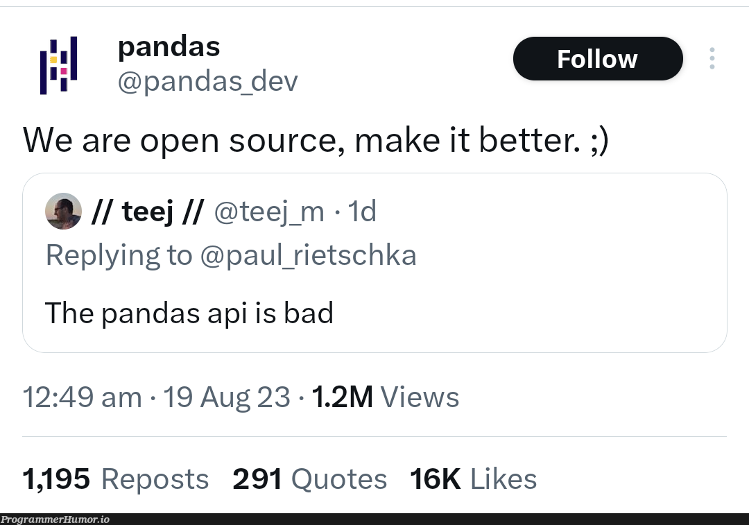Gotem | pandas-memes, api-memes, IT-memes, open source-memes | ProgrammerHumor.io