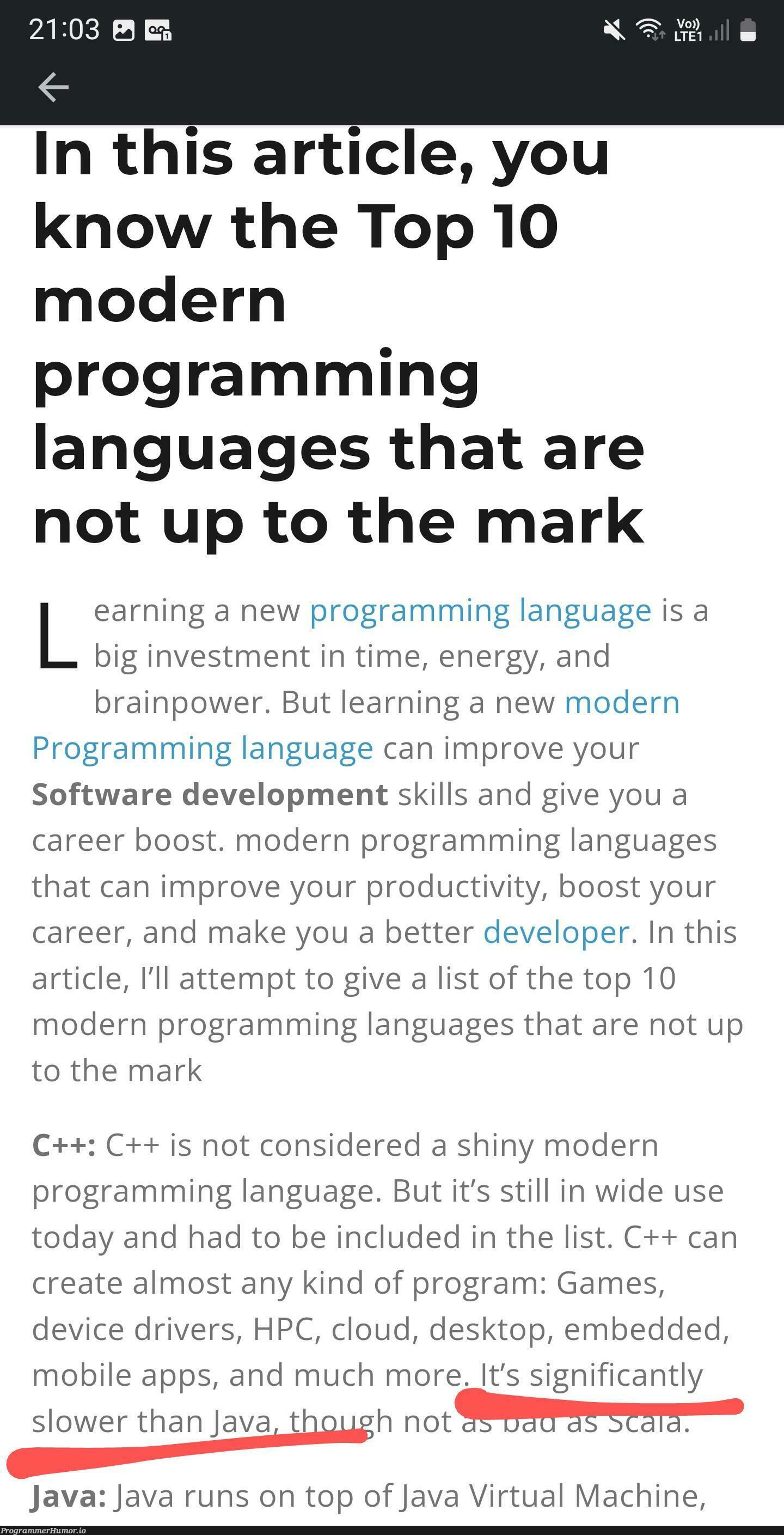 I'm going to give the article the benefit of the doubt - an editing oversight, surely?? | programming-memes, developer-memes, software-memes, java-memes, development-memes, program-memes, c++-memes, machine-memes, list-memes, c-memes, cloud-memes, ide-memes, mac-memes, language-memes, virtual machine-memes, product-memes, programming language-memes | ProgrammerHumor.io