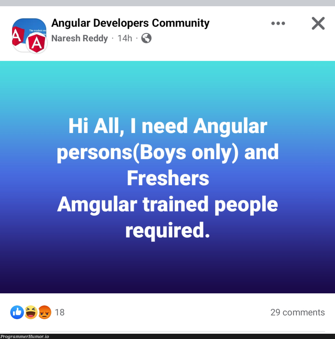 What's happening in the Angular community? | developer-memes, angular-memes, comment-memes | ProgrammerHumor.io