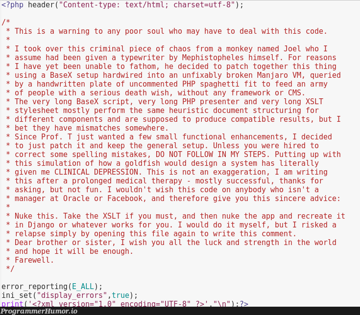 I'm getting second thoughts about whether accepting this job was a good idea. | html-memes, code-memes, php-memes, design-memes, cms-memes, errors-memes, version-memes, django-memes, xml-memes, oracle-memes, function-memes, facebook-memes, warning-memes, error-memes, fix-memes, cli-memes, jar-memes, IT-memes, component-memes, idea-memes, ide-memes, ML-memes, header-memes, vm-memes, comment-memes, framework-memes, manager-memes | ProgrammerHumor.io