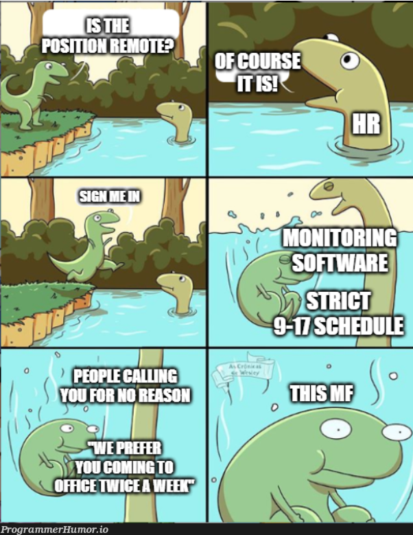 [OC] "Of course we are remote, worker-friendly company!" | ProgrammerHumor.io