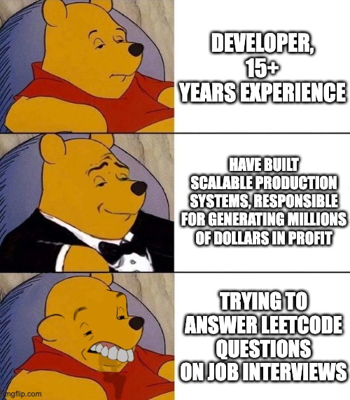 experiencedSWEjobInterviews | code-memes, interview-memes | ProgrammerHumor.io