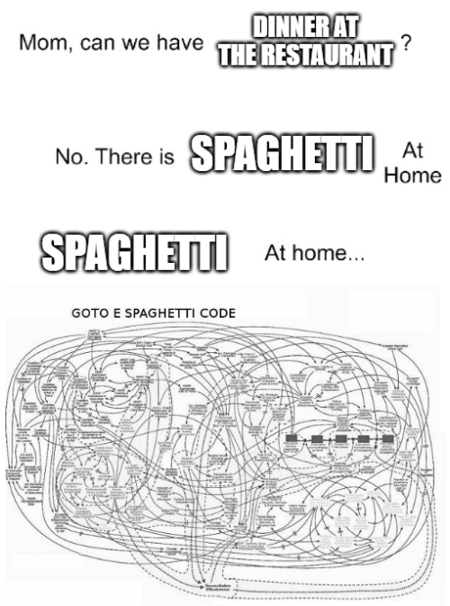 We have Spaghetti Code at home! | code-memes | ProgrammerHumor.io