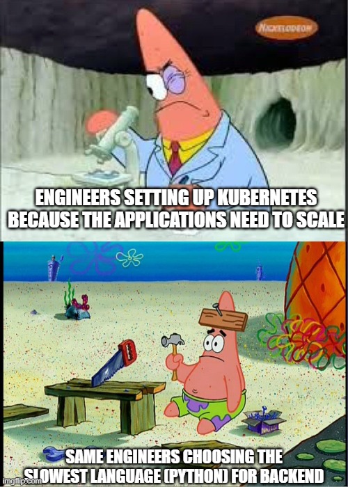 Modern hardware is fast, so let's choose the slowest language to balance it out | hardware-memes, IT-memes, language-memes | ProgrammerHumor.io