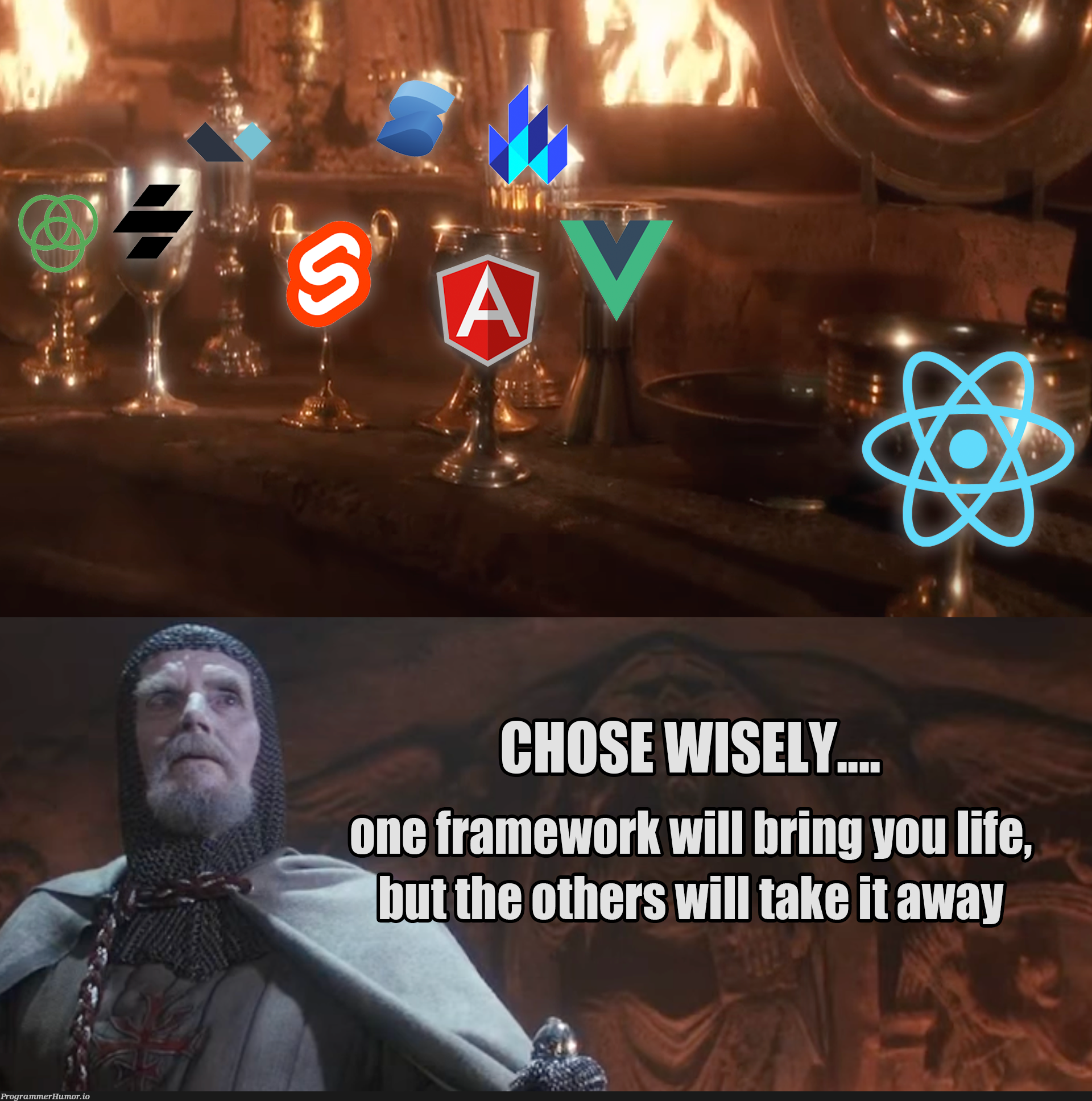 Choosing a Javascript Frontend Framework: | javascript-memes, java-memes, frontend-memes, IT-memes, framework-memes | ProgrammerHumor.io