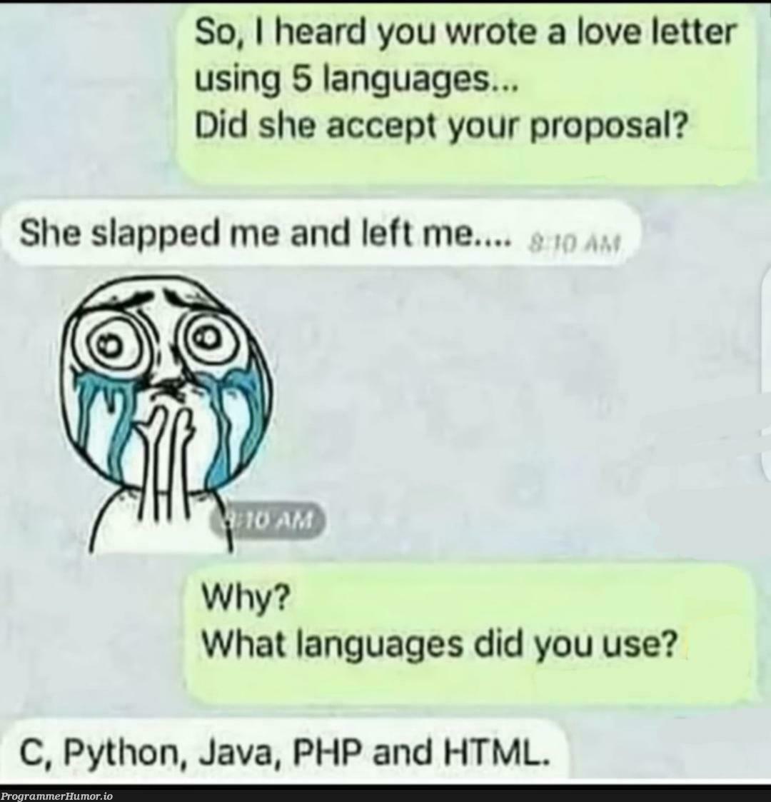 Atleast my man tried | html-memes, php-memes, java-memes, python-memes, ML-memes, language-memes | ProgrammerHumor.io