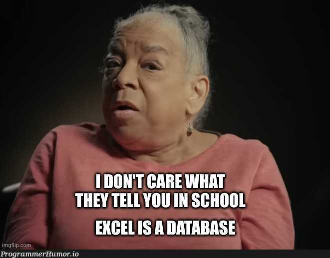 Excel is a database, change my mind | data-memes, excel-memes, database-memes | ProgrammerHumor.io