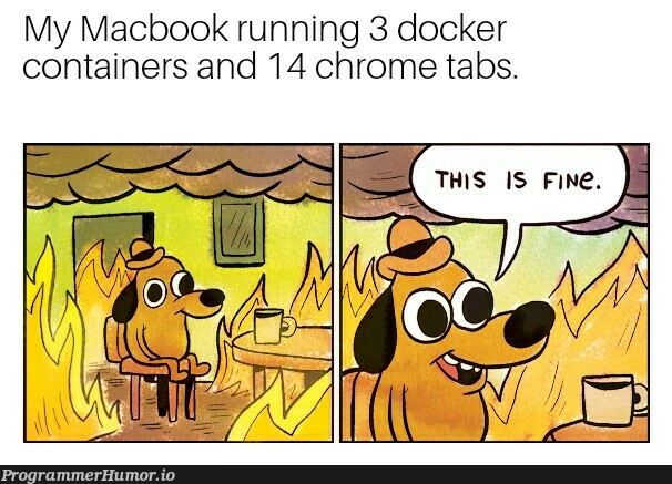 And a Day temperature of 35 degrees Celsius. | docker-memes, mac-memes, macbook-memes, container-memes, tabs-memes | ProgrammerHumor.io