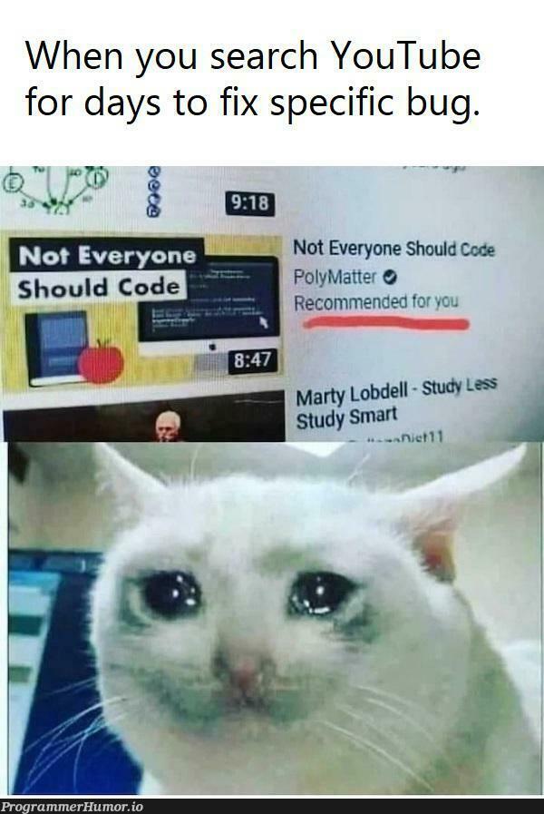 notEveryoneShouldCode | code-memes, bug-memes, fix-memes, search-memes, youtube-memes | ProgrammerHumor.io