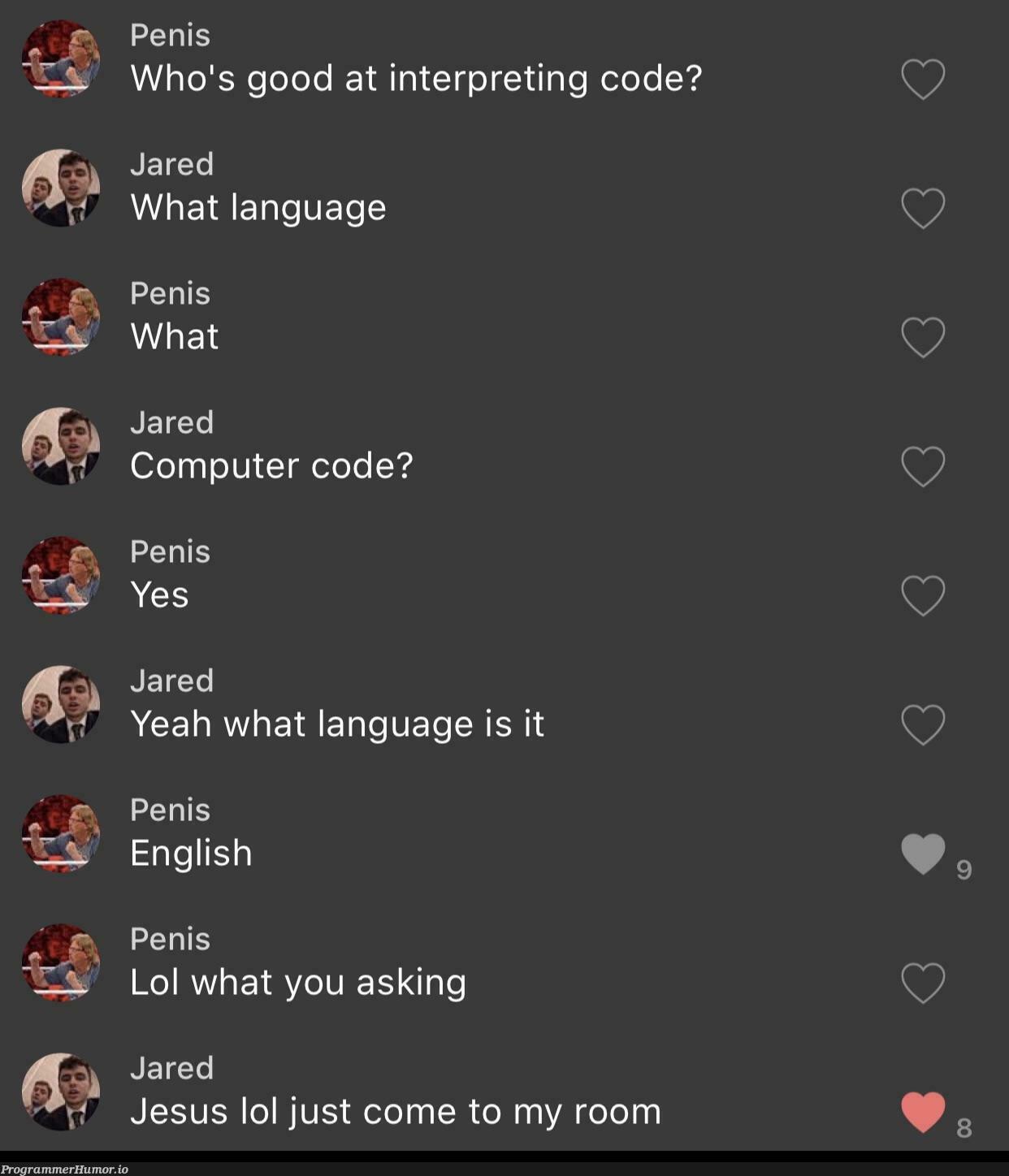 Screenshot from my house group chat | code-memes, computer-memes, jar-memes, IT-memes, language-memes | ProgrammerHumor.io