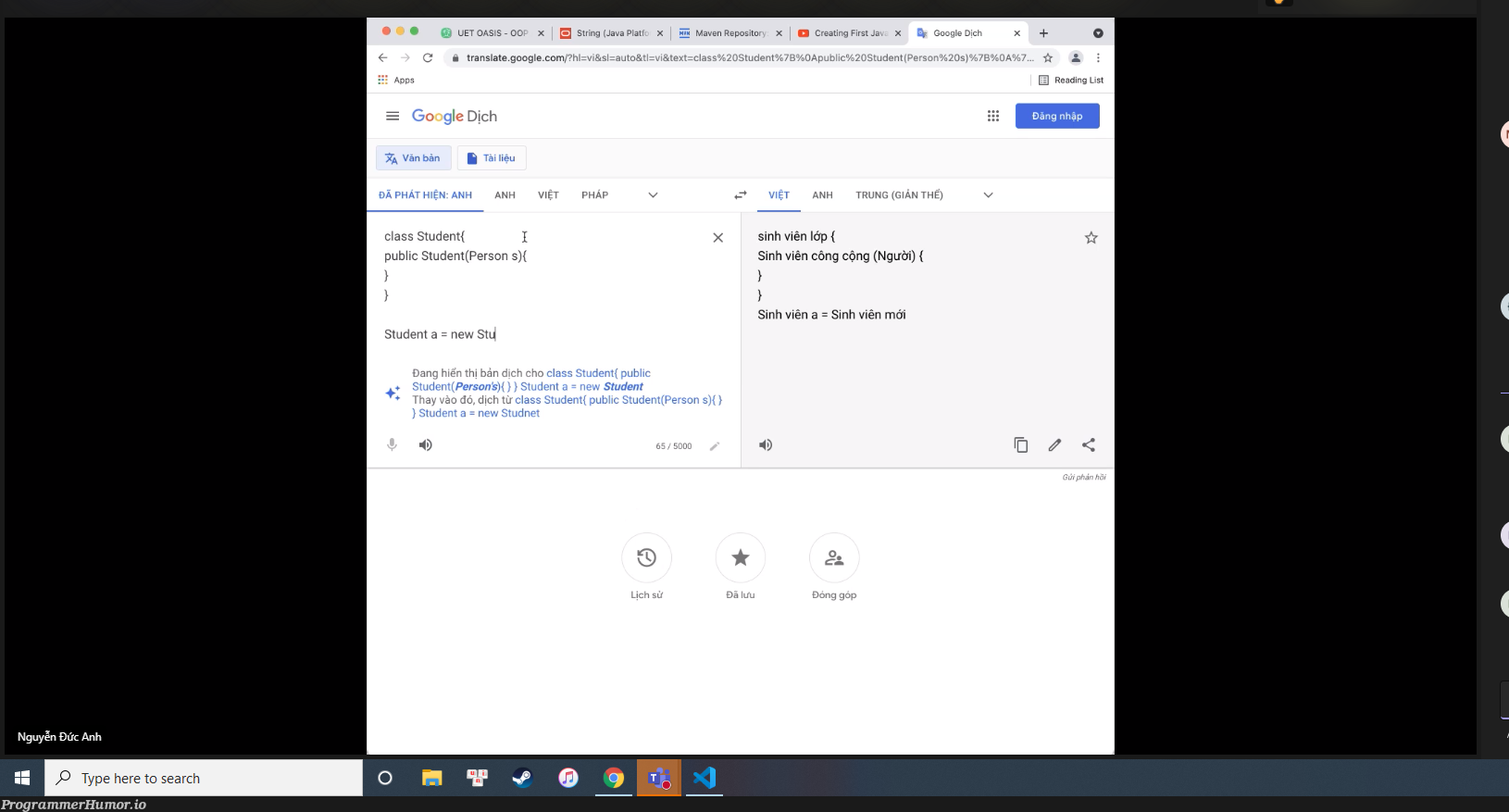 My OOP teacher used google translate as an IDE | google-memes, oop-memes, ide-memes | ProgrammerHumor.io