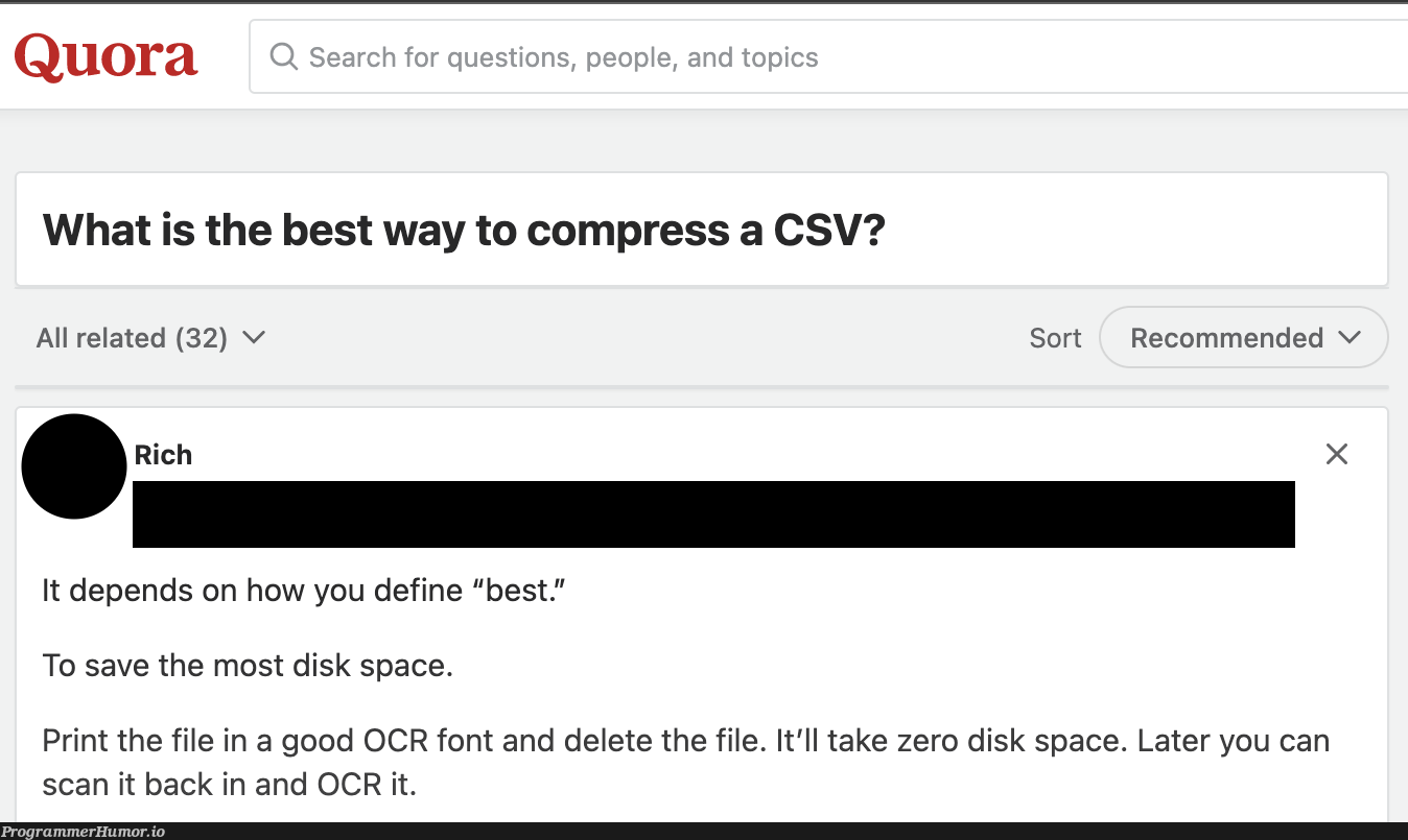 Quora is a lawless place | csv-memes, IT-memes, cs-memes, space-memes | ProgrammerHumor.io