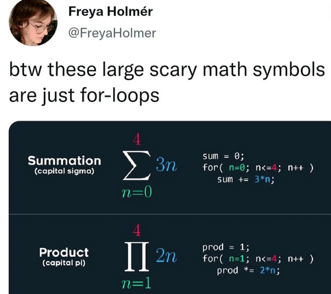 Don't be scared.. Math and Computing are friends.. | computing-memes, loops-memes, oop-memes | ProgrammerHumor.io