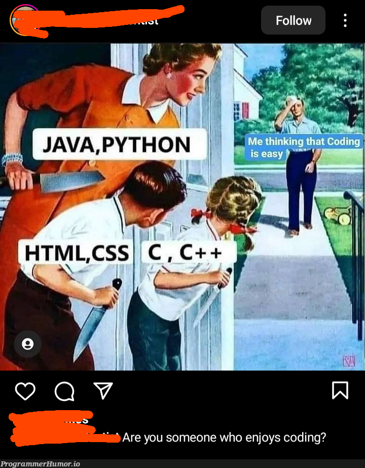 Instagram post by a "Coding Lover" Page. HTML is indeed god-level difficult. | coding-memes, html-memes, ML-memes | ProgrammerHumor.io