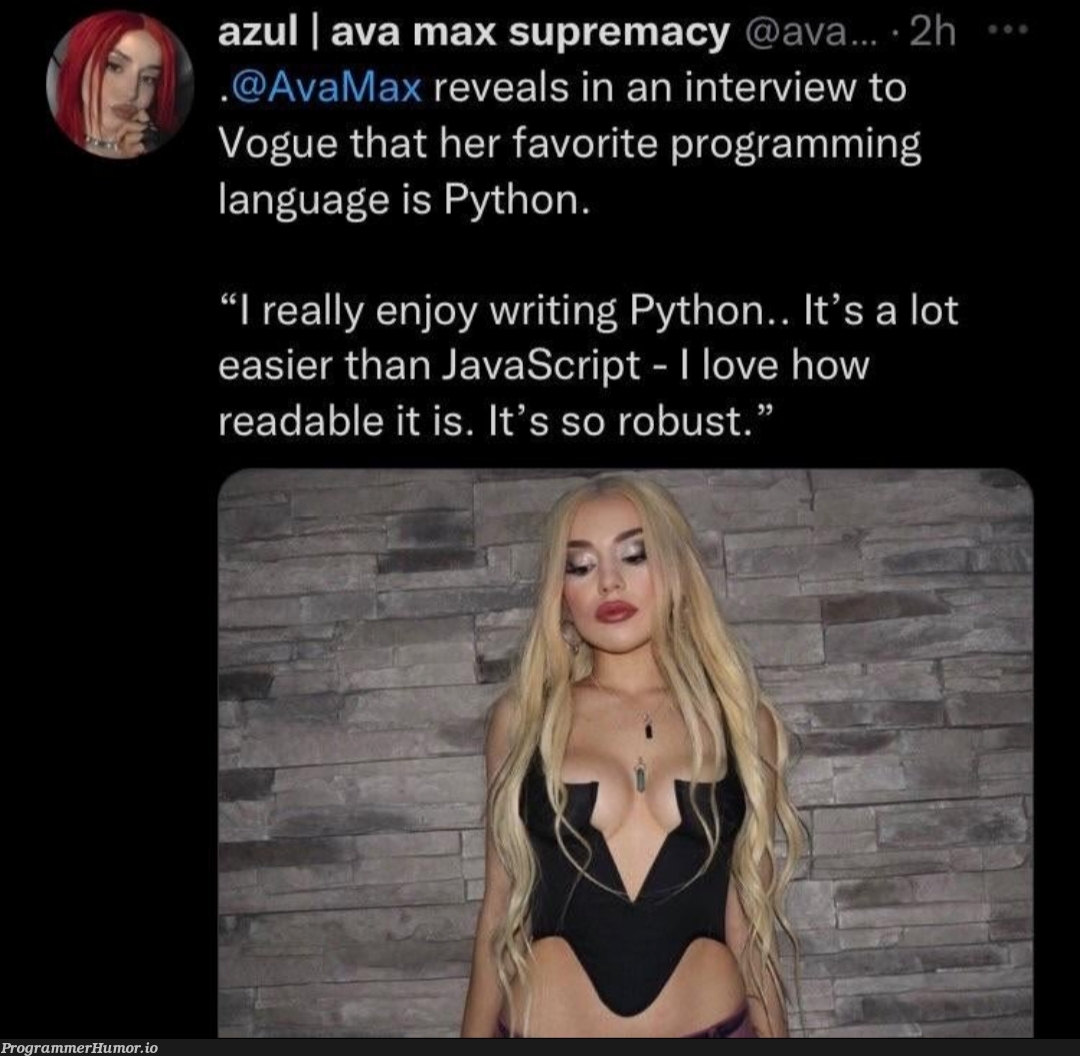 Ava could write TempleOS but Davis could never write Sweet but Psycho | programming-memes, javascript-memes, java-memes, python-memes, program-memes, IT-memes, mac-memes, language-memes, programming language-memes, interview-memes | ProgrammerHumor.io