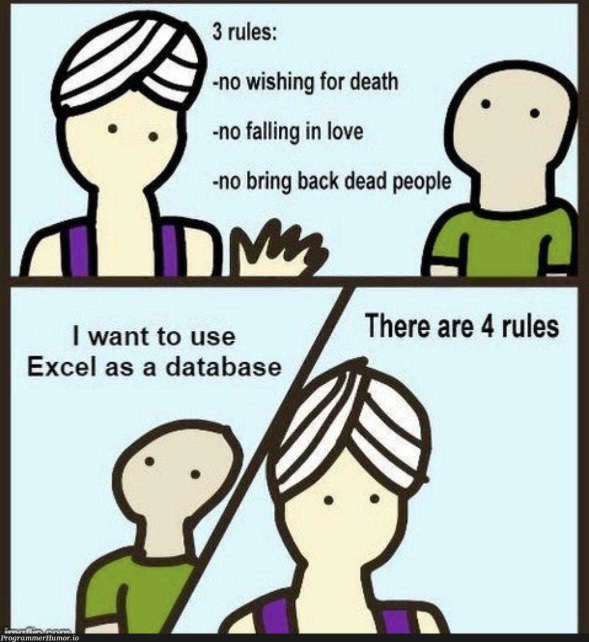 Who uses excel as database? 😁 | data-memes, excel-memes, database-memes | ProgrammerHumor.io