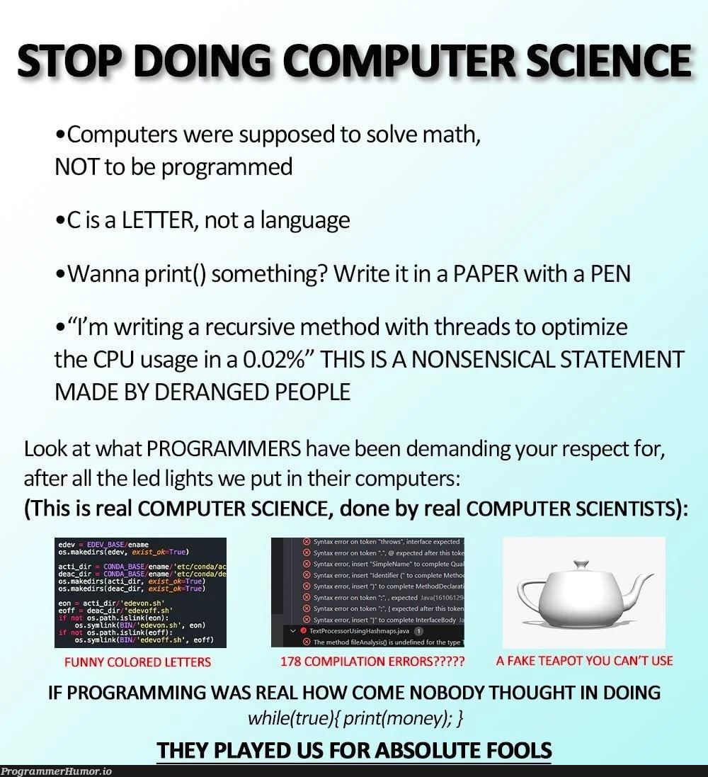 Don't fall for their tricks | programming-memes, computer-memes, computer science-memes, threads-memes, program-memes, errors-memes, error-memes, recursive-memes, IT-memes, language-memes | ProgrammerHumor.io