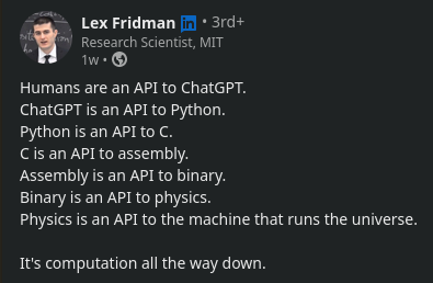 How are humans an API to a chatbot? | python-memes, assembly-memes, machine-memes, api-memes, mac-memes, bot-memes, chatbot-memes, cs-memes, binary-memes | ProgrammerHumor.io