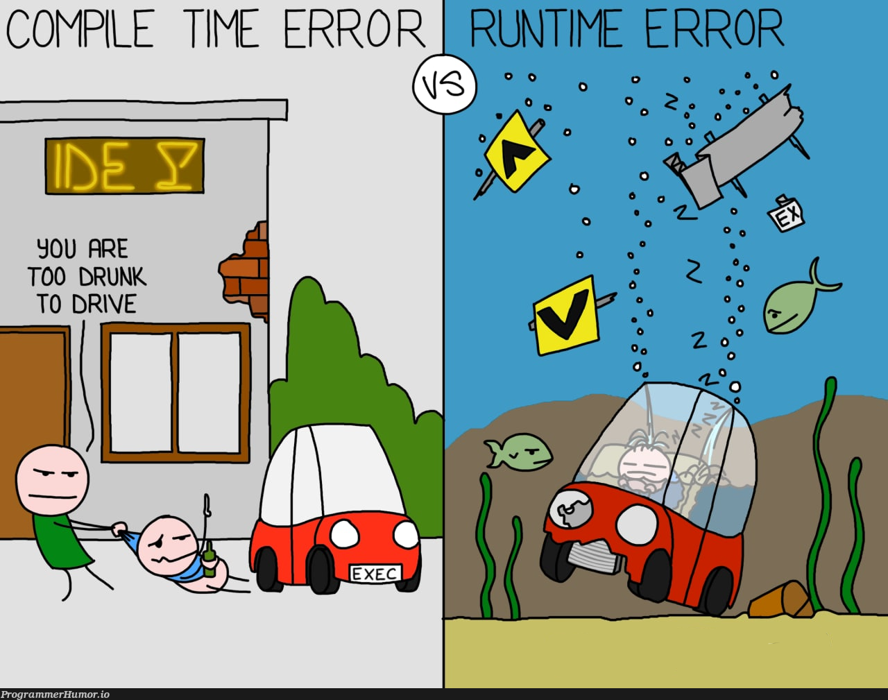 The difference | error-memes, runtime-memes | ProgrammerHumor.io