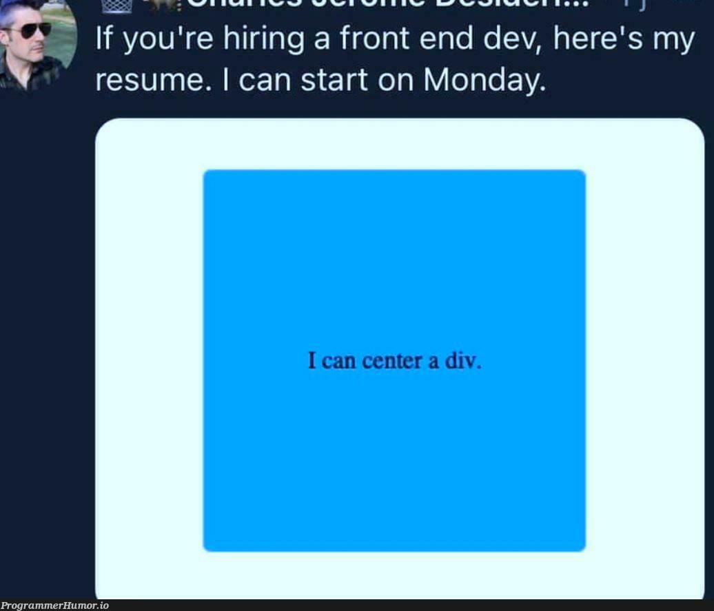 I assume he was hired on the spot | front end-memes, div-memes | ProgrammerHumor.io