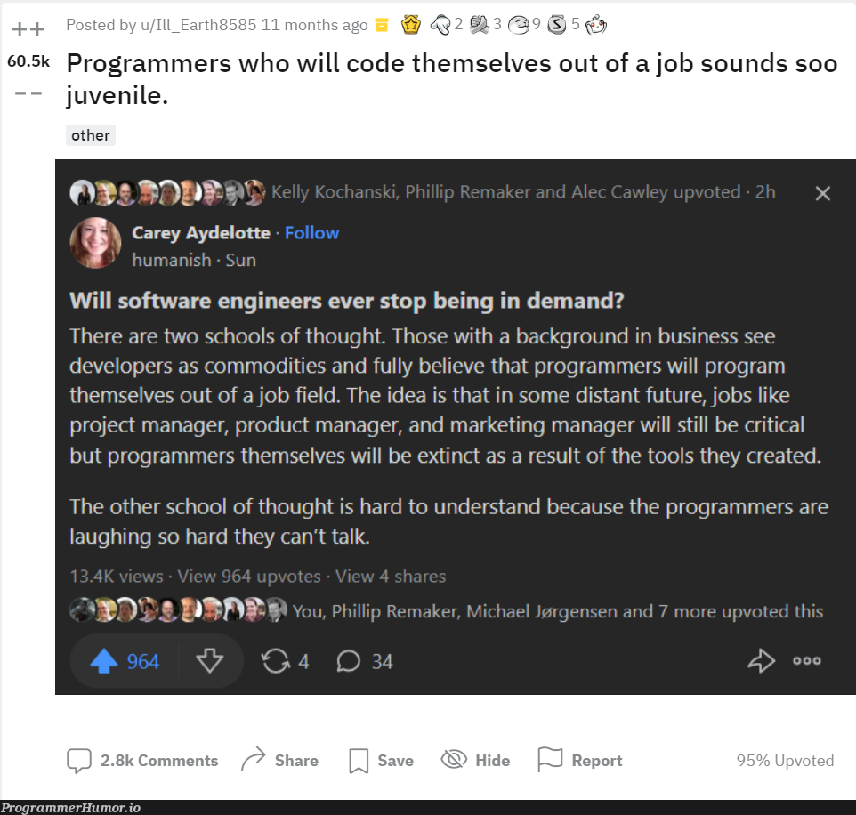 So what do we think about this post now that GPT is a thing | programmer-memes, developer-memes, software-memes, code-memes, engineer-memes, software engineer-memes, marketing-memes, program-memes, idea-memes, ide-memes, comment-memes, manager-memes, product-memes, product manager-memes | ProgrammerHumor.io