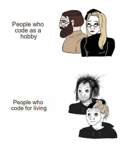 Me: code for living and sometimes as a hobby | code-memes | ProgrammerHumor.io