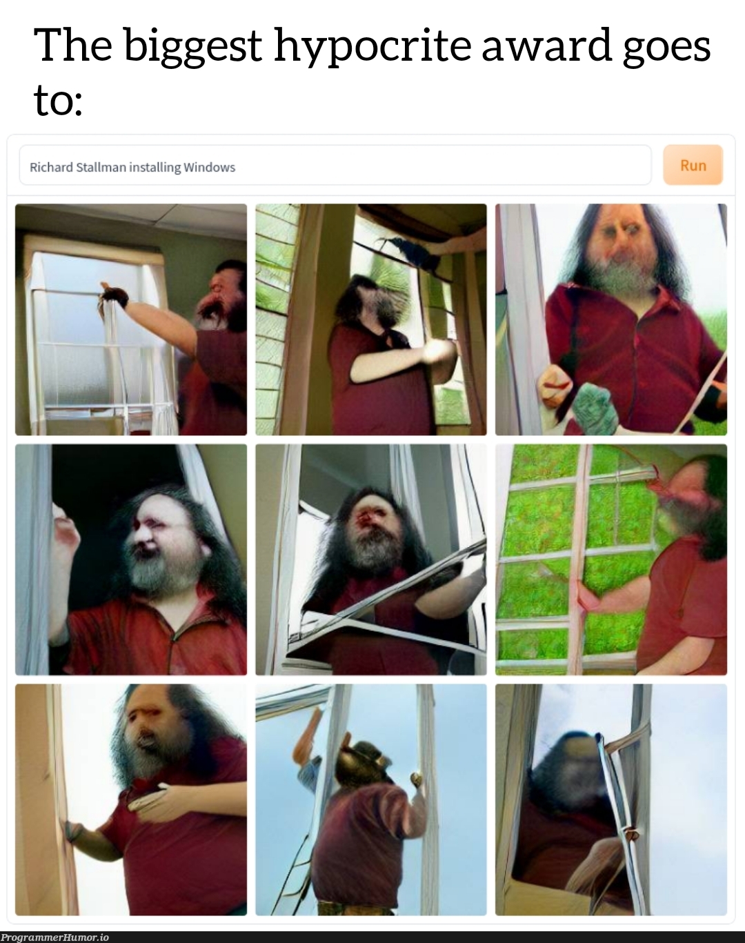 Free Software Foundation Founder caught installing windows | software-memes, windows-memes | ProgrammerHumor.io