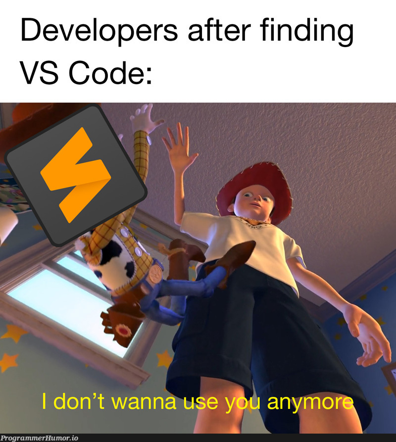 I love VS Code, but Sublime was really awesome too! | developer-memes, code-memes, vs code-memes | ProgrammerHumor.io