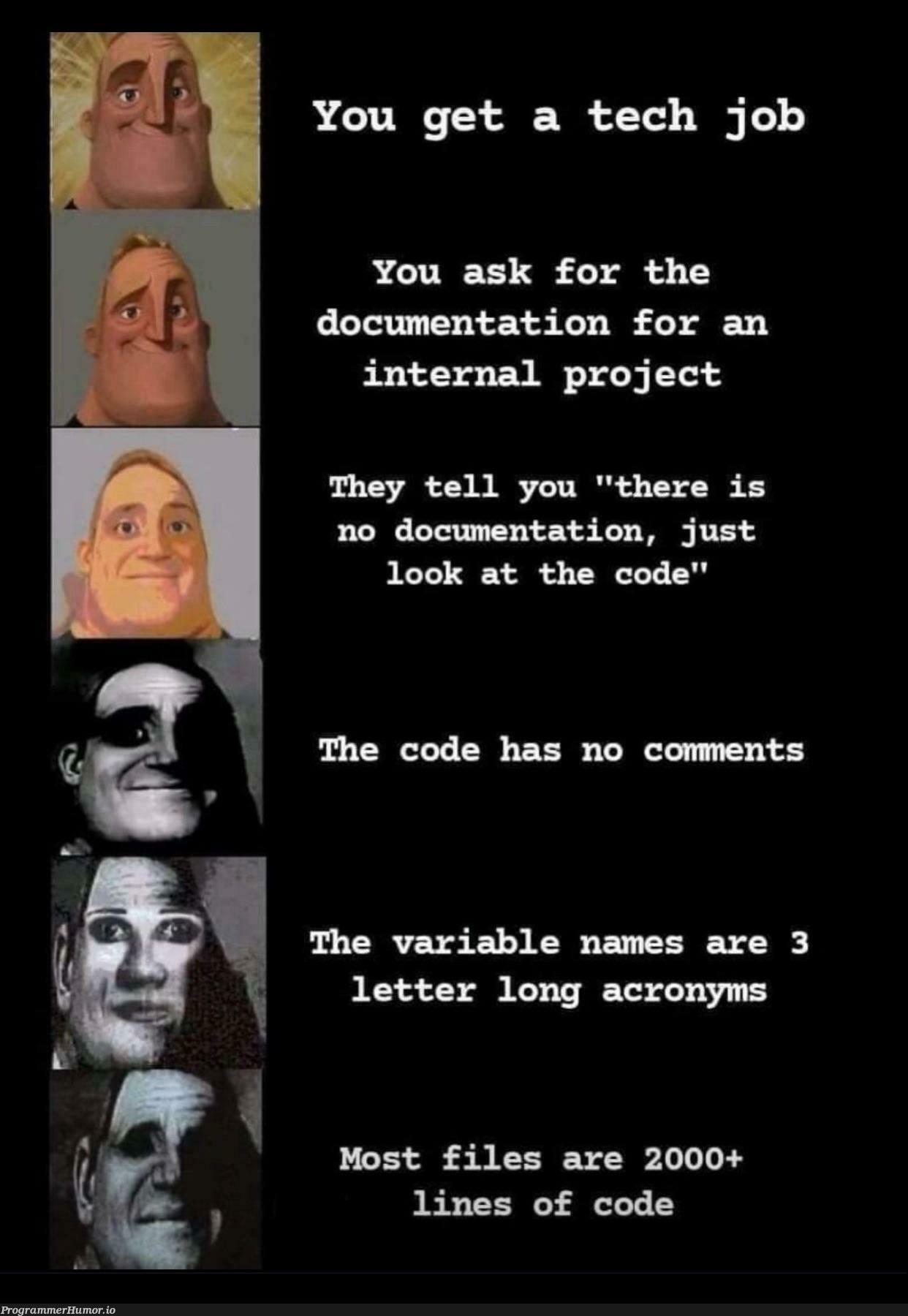 theyWantMeToMaintainTheDocumentationFronNowOn | code-memes, tech-memes, lines of code-memes, documentation-memes, variable name-memes, comment-memes | ProgrammerHumor.io