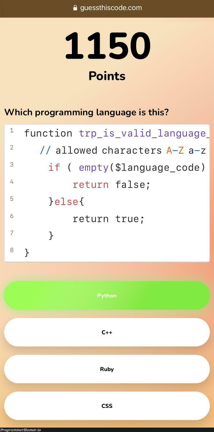 Ah yes, Python | programming-memes, code-memes, python-memes, program-memes, function-memes, language-memes, programming language-memes | ProgrammerHumor.io