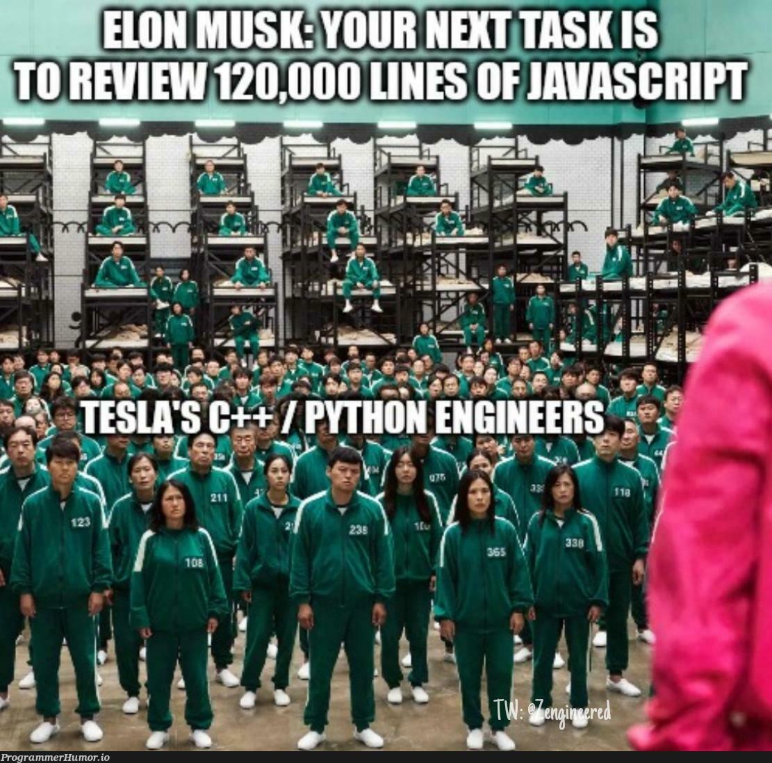 Those 2 JavaScript devs at Tesla will come in clutch right? | javascript-memes, java-memes, javascript dev-memes, devs-memes | ProgrammerHumor.io