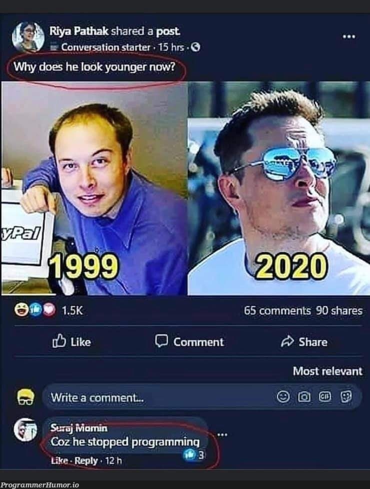 Why does he look younger now? | programming-memes, program-memes, comment-memes | ProgrammerHumor.io