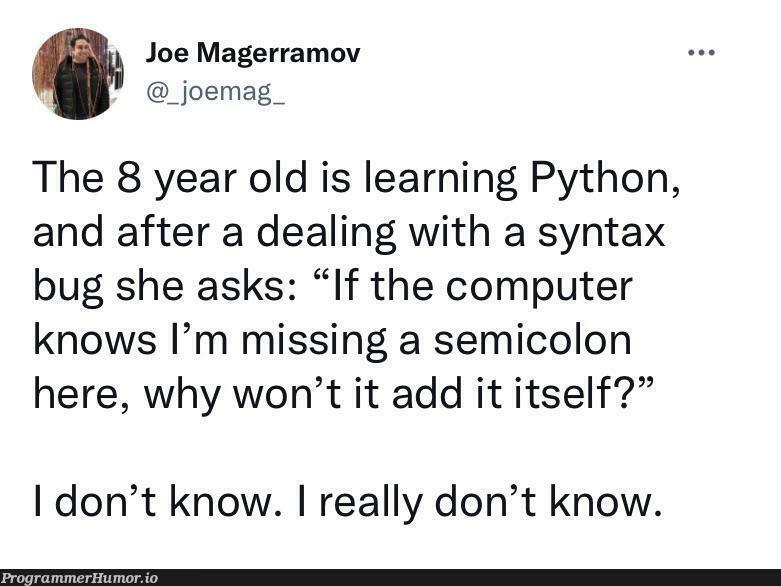 Why but why? | computer-memes, python-memes, bug-memes, IT-memes, semicolon-memes | ProgrammerHumor.io