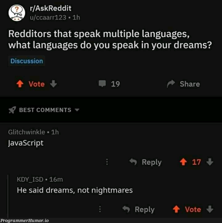 Don't know if this has been posted yet | javascript-memes, java-memes, reddit-memes, language-memes, comment-memes | ProgrammerHumor.io