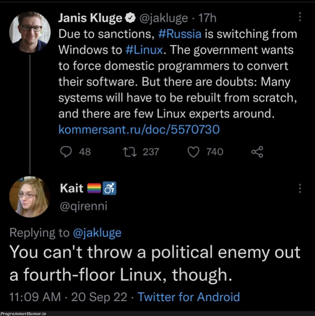 Rush-ian linux | programmer-memes, software-memes, linux-memes, ux-memes, android-memes, program-memes, windows-memes, twitter-memes | ProgrammerHumor.io