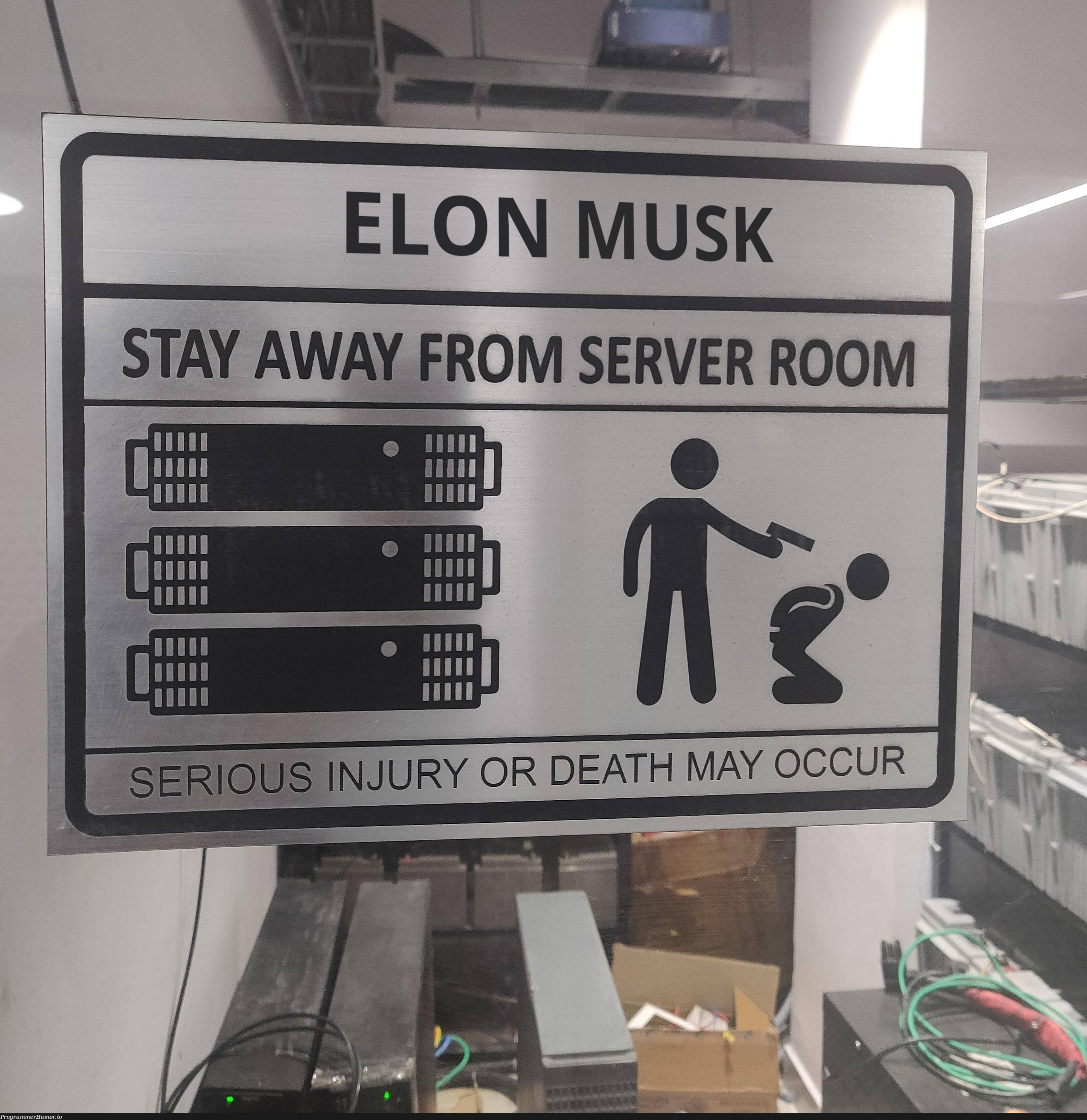 A new signboard was added to the Twitter server room. Source: I.M.U | server-memes, twitter-memes | ProgrammerHumor.io