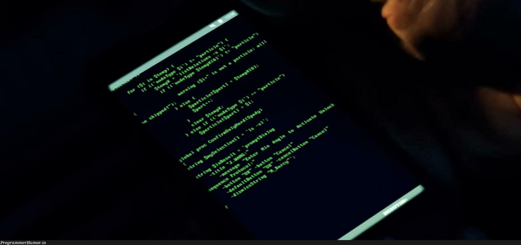 From Equalizer 2 movie, what programming language is this? | programming-memes, program-memes, language-memes, programming language-memes | ProgrammerHumor.io