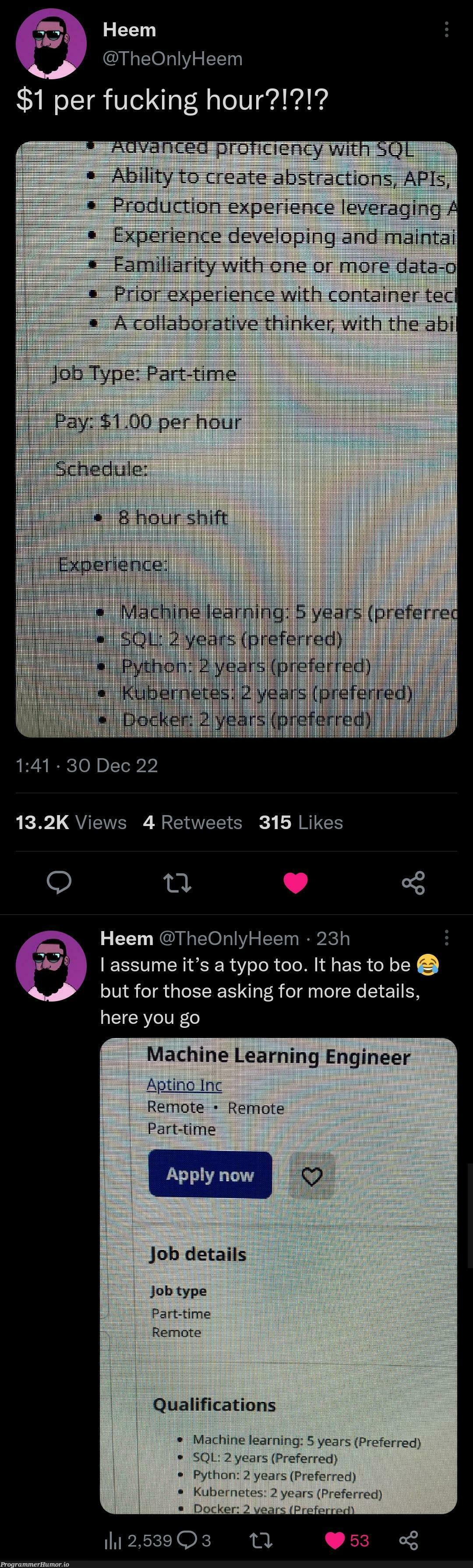 5 years of experience | IT-memes, ML-memes, retweet-memes | ProgrammerHumor.io