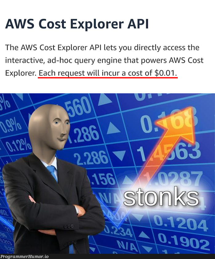 CostExplorerCostsMoney | aws-memes, api-memes, query-memes | ProgrammerHumor.io