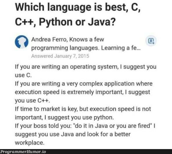 Java is the best | programming-memes, java-memes, python-memes, program-memes, c++-memes, IT-memes, language-memes, programming language-memes, operating system-memes | ProgrammerHumor.io