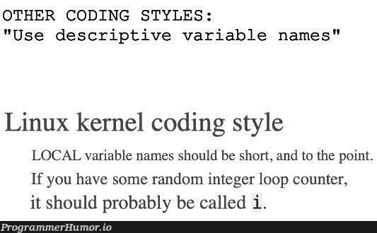 Its recommended to use 'i' and 'tmp' | coding-memes, linux-memes, ux-memes, loc-memes, random-memes, oop-memes, IT-memes, variable name-memes, kernel-memes | ProgrammerHumor.io