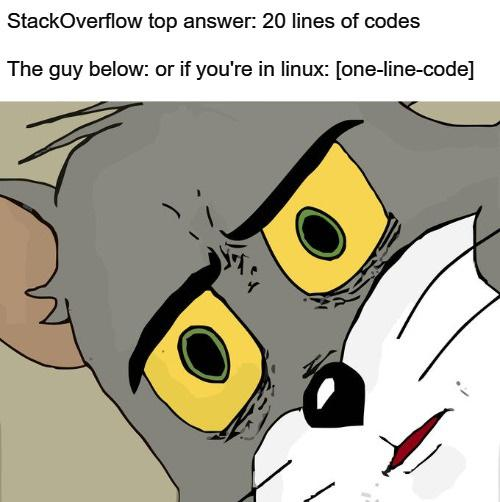 linuxUsersBeLike | code-memes, linux-memes, ux-memes, stackoverflow-memes, stack-memes, lines of code-memes, overflow-memes | ProgrammerHumor.io