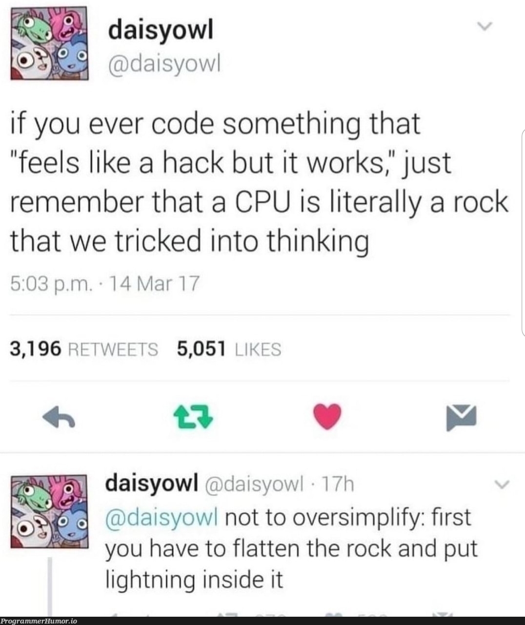 At first I read tickled into thinking | code-memes, IT-memes, ide-memes, retweet-memes | ProgrammerHumor.io