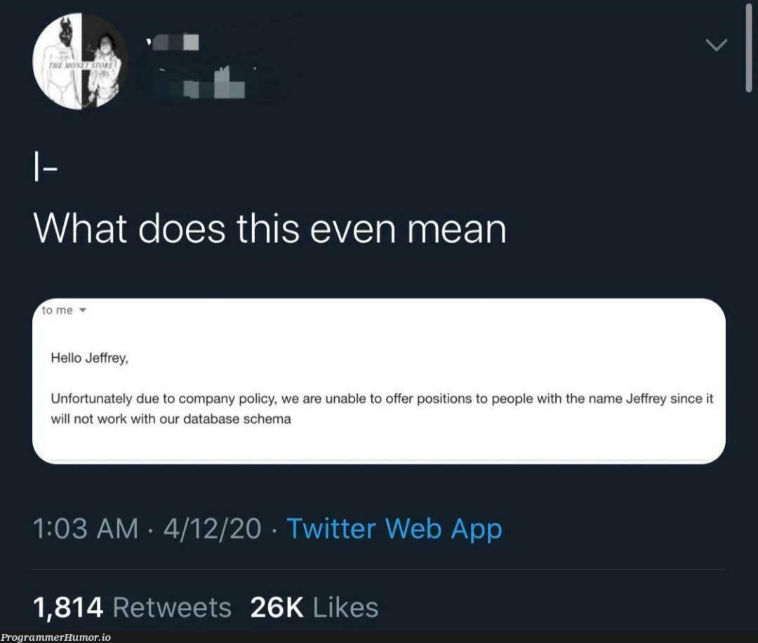 Reserved keyword Jeffrey | data-memes, database-memes, IT-memes | ProgrammerHumor.io