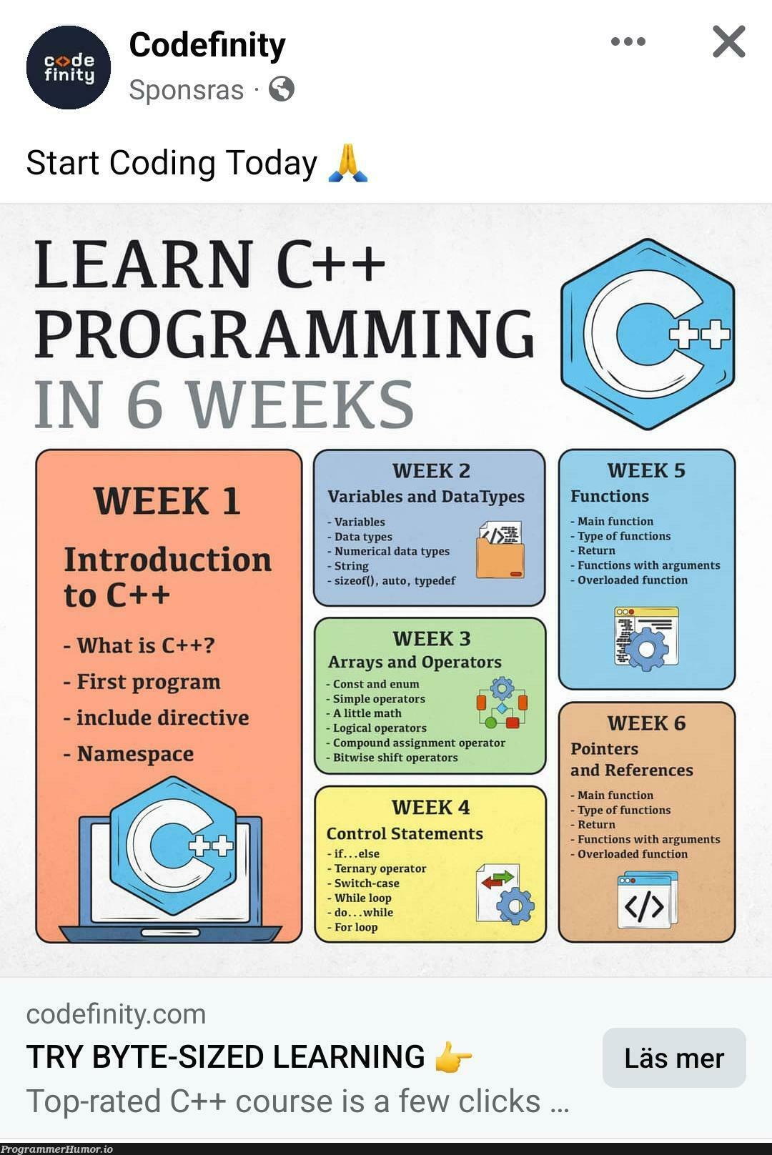 Yes, learn if-statement at week 4 | programming-memes, coding-memes, code-memes, program-memes, array-memes, arrays-memes, try-memes, c++-memes, function-memes, oop-memes, pointers-memes, cli-memes, space-memes | ProgrammerHumor.io